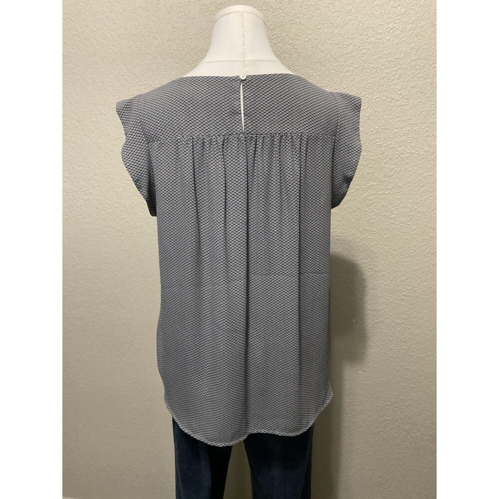 LOFT, Sleeveless Blouse, Pleated And Ruffle Details, Navy And White, Size: M - Picture 4 of 6